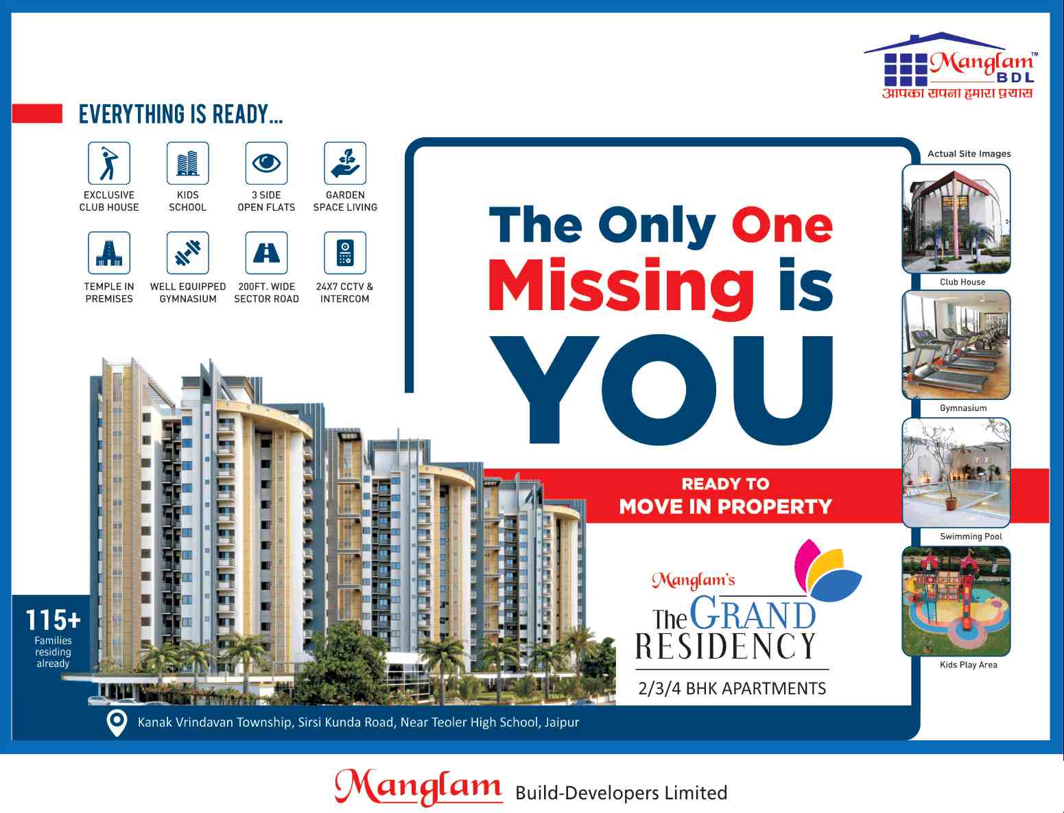 Book ready to move homes at Manglams The Grand Residency in Jaipur